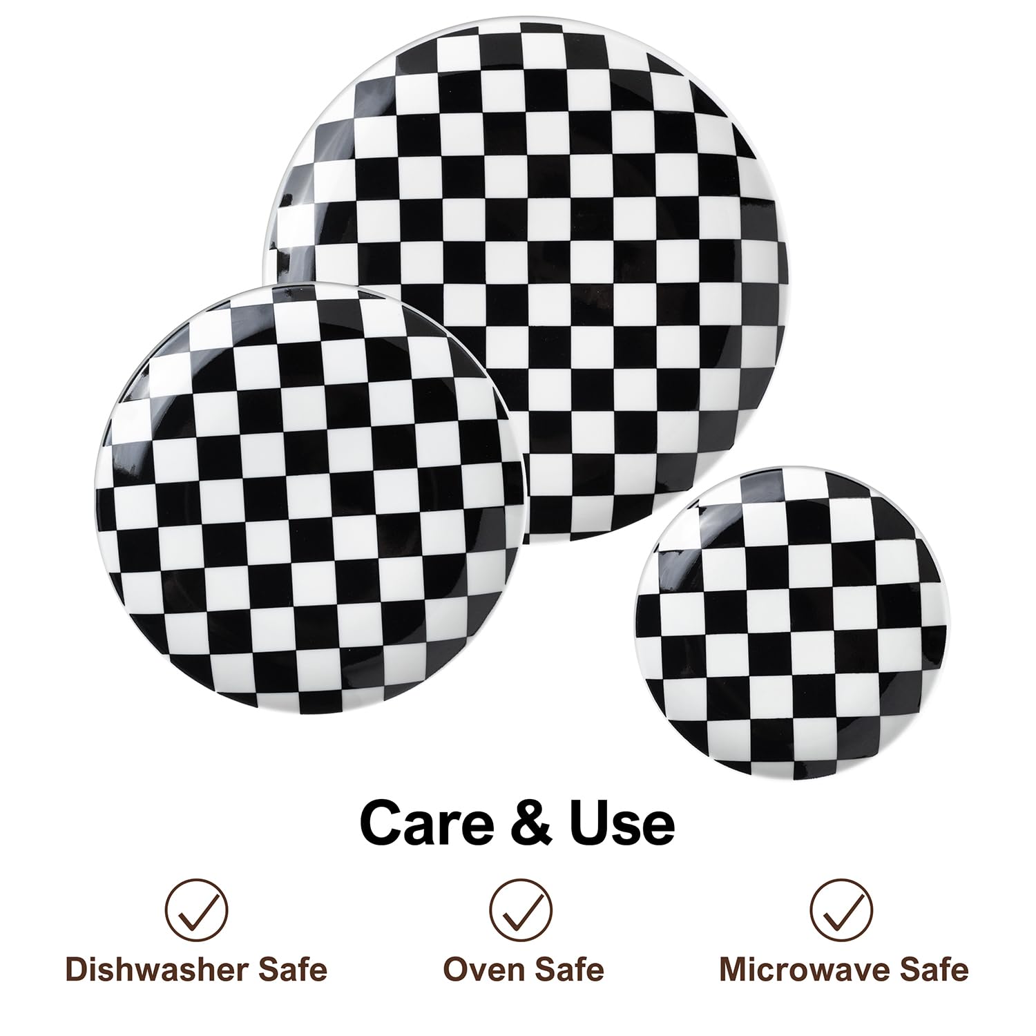 Plato de ceramica Euisail con diseno ajedrez negro y blanco para mesa moderna