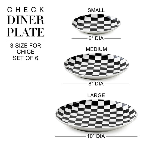 Plato de postre Euisail con diseño de cuadros negro-blanco, acabado duradero.