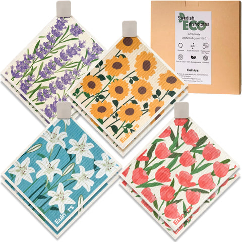 Trapo sueco de cocina Eulnars con diseño floral para uso diario.