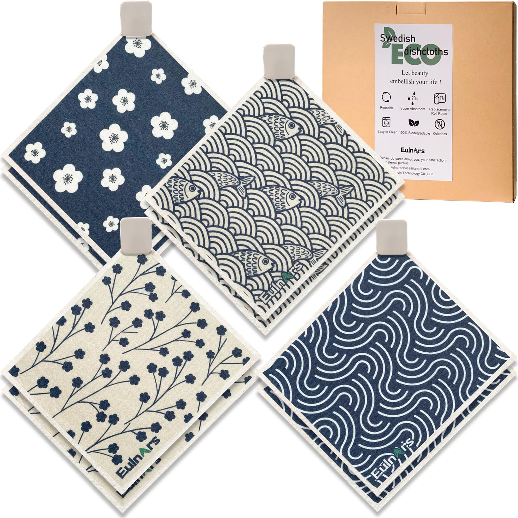 Trapo sueco Eulnars con patrones japoneses para cocina y alta absorción.