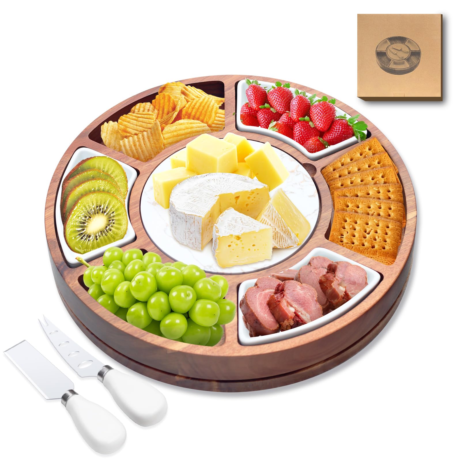 EUMUU tablero giratorio 360 para quesos y charcutería, ideal para reuniones.