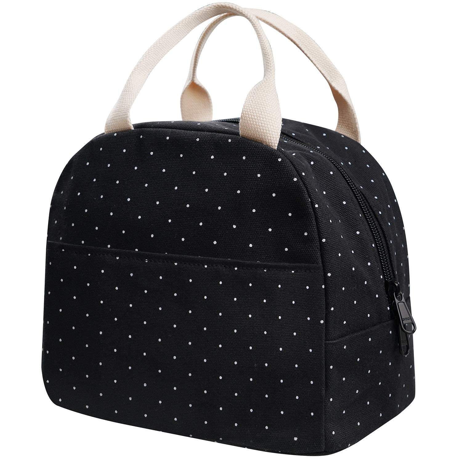 EurCross bolsa de almuerzo compacta negra con lunares, ideal para movilidad diaria.