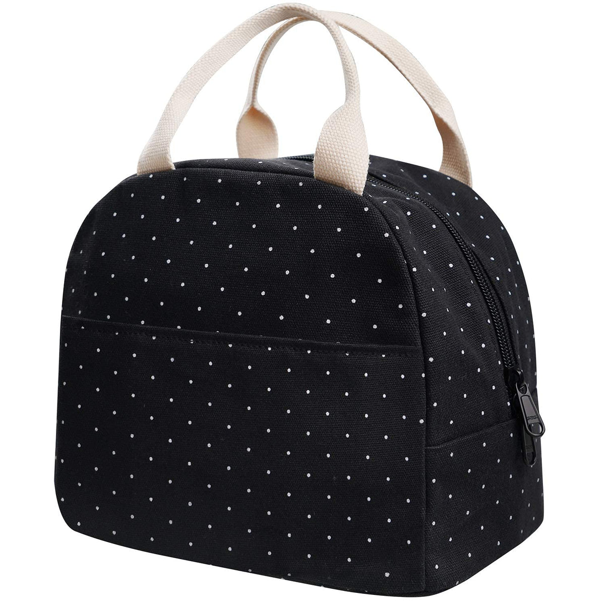 EurCross bolsa de almuerzo compacta negra con lunares, ideal para movilidad diaria.