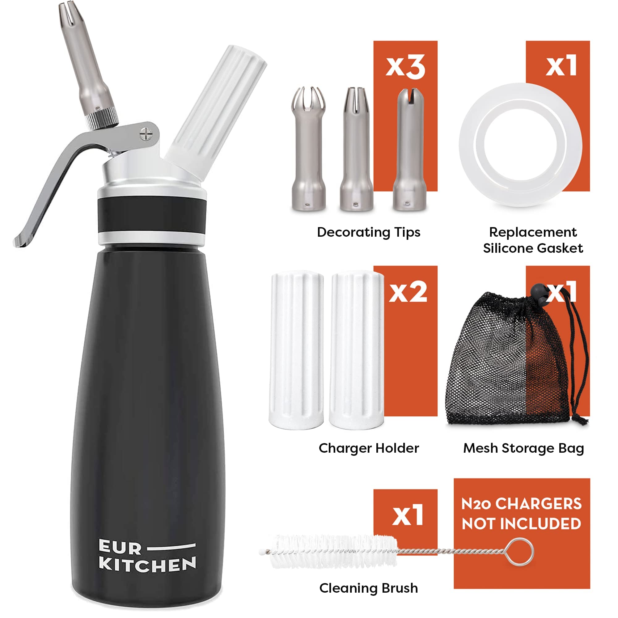 Boquillas decorativas de EurKitchen con tres estilos para presentaciones vistosas.