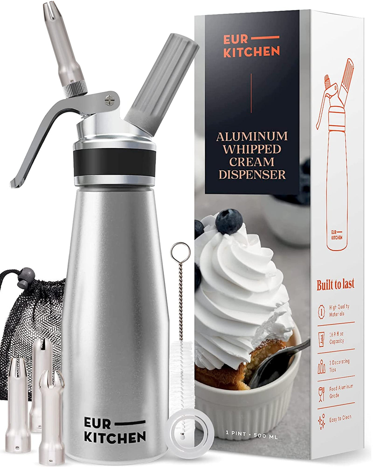 EurKitchen espumador de crema profesional para postres ligeros y esponjosos.