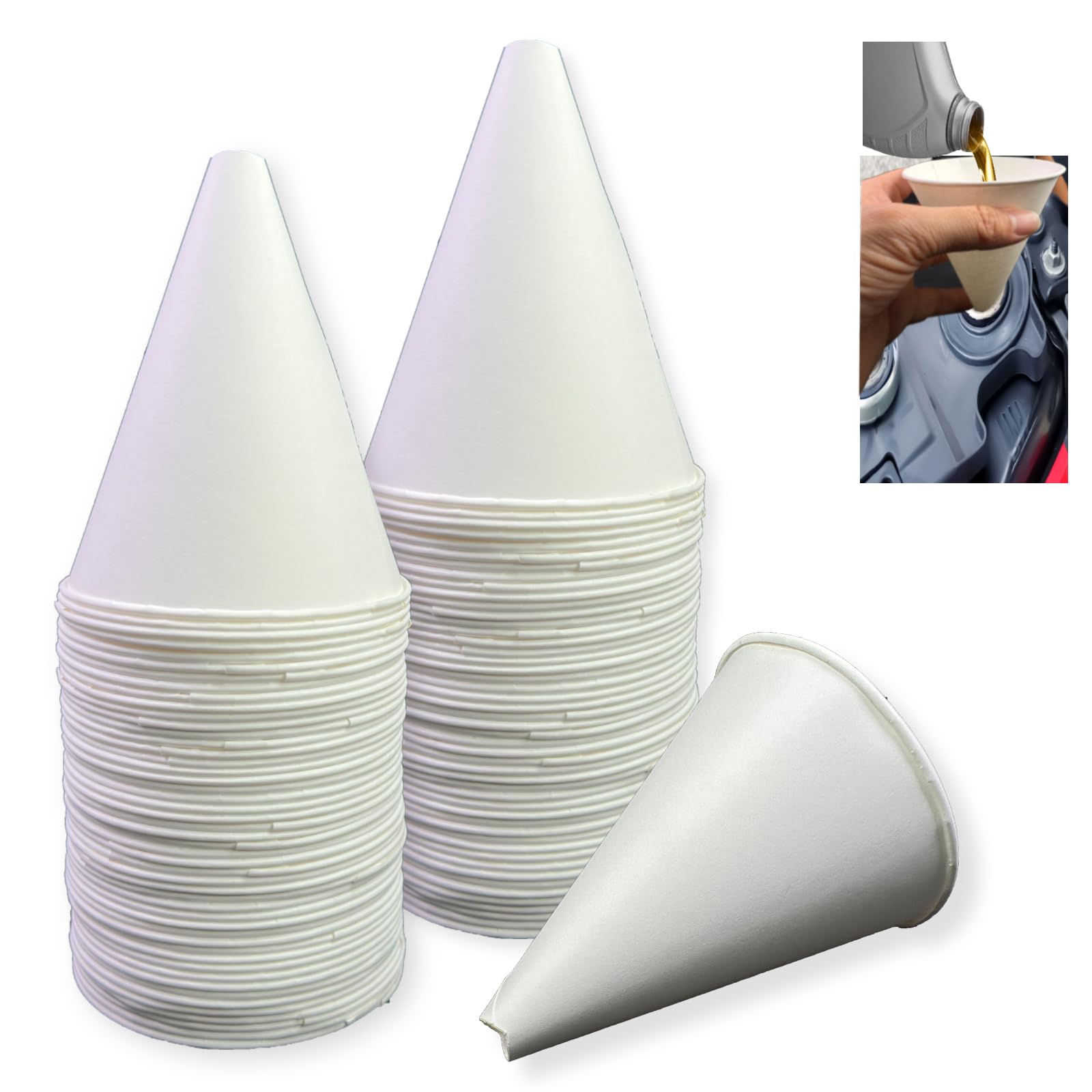 Euslbak embudo de papel para aceite de motor, vertido limpio y sin goteos.