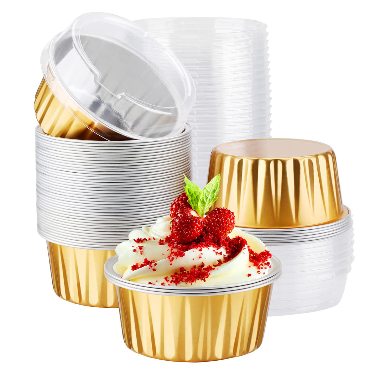 Ramequín desechable EUSOAR dorado con tapa para creme brulee