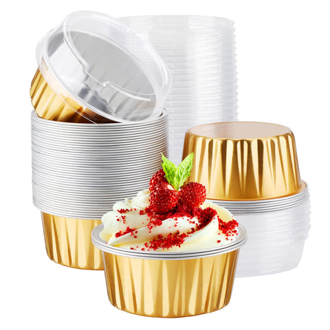 Ramequín desechable EUSOAR dorado con tapa para creme brulee