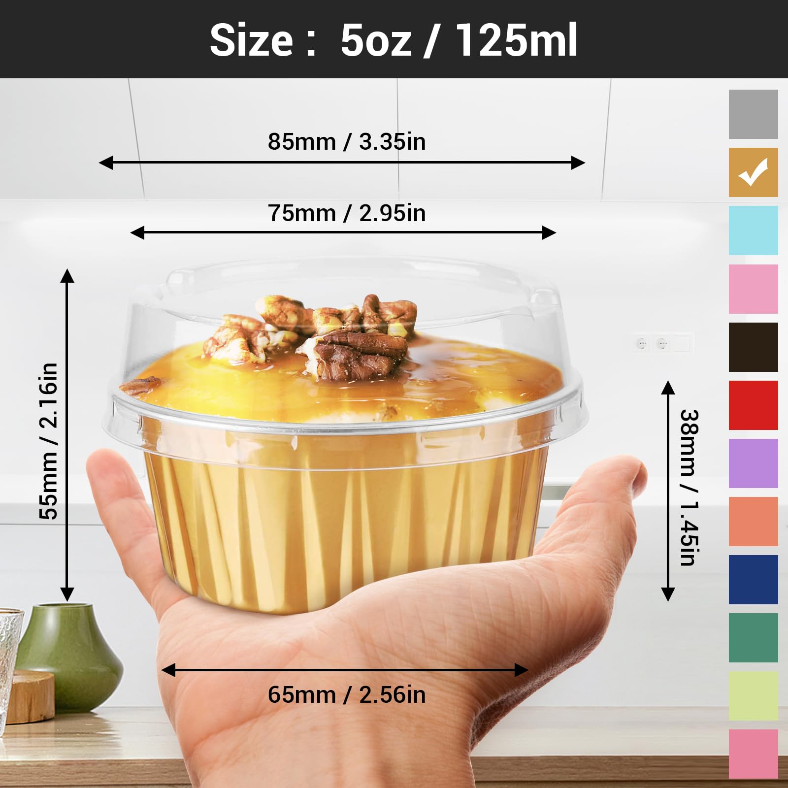 Ramequín dorado EUSOAR 5oz con tapa para mini tarta de queso