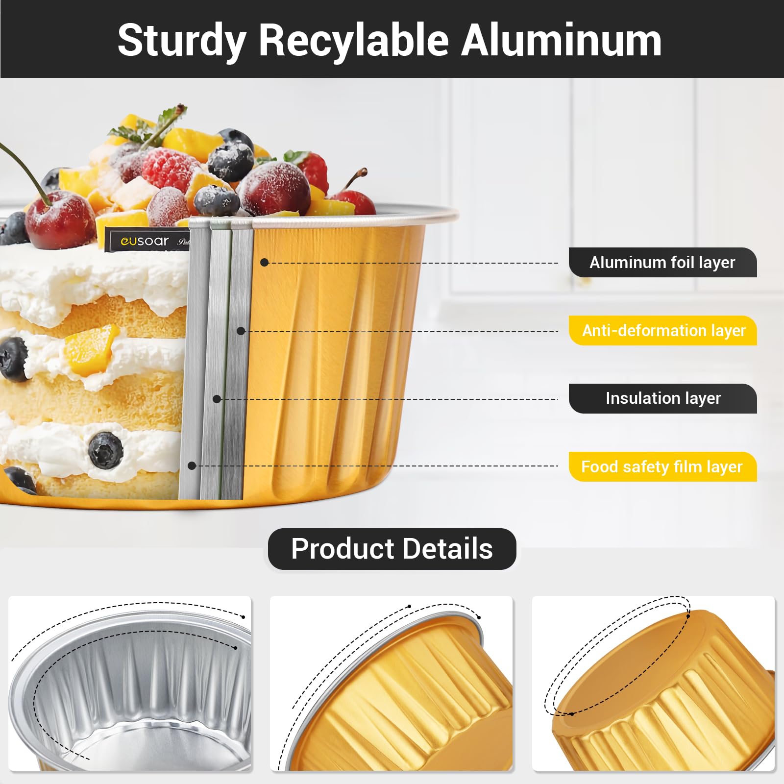 Ramequín EUSOAR de aluminio 5oz con tapa para postre pudding