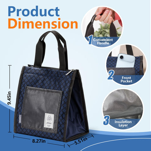 bolsa eutopic azul, interior aislado, conserva temperatura para comidas durante todo el día