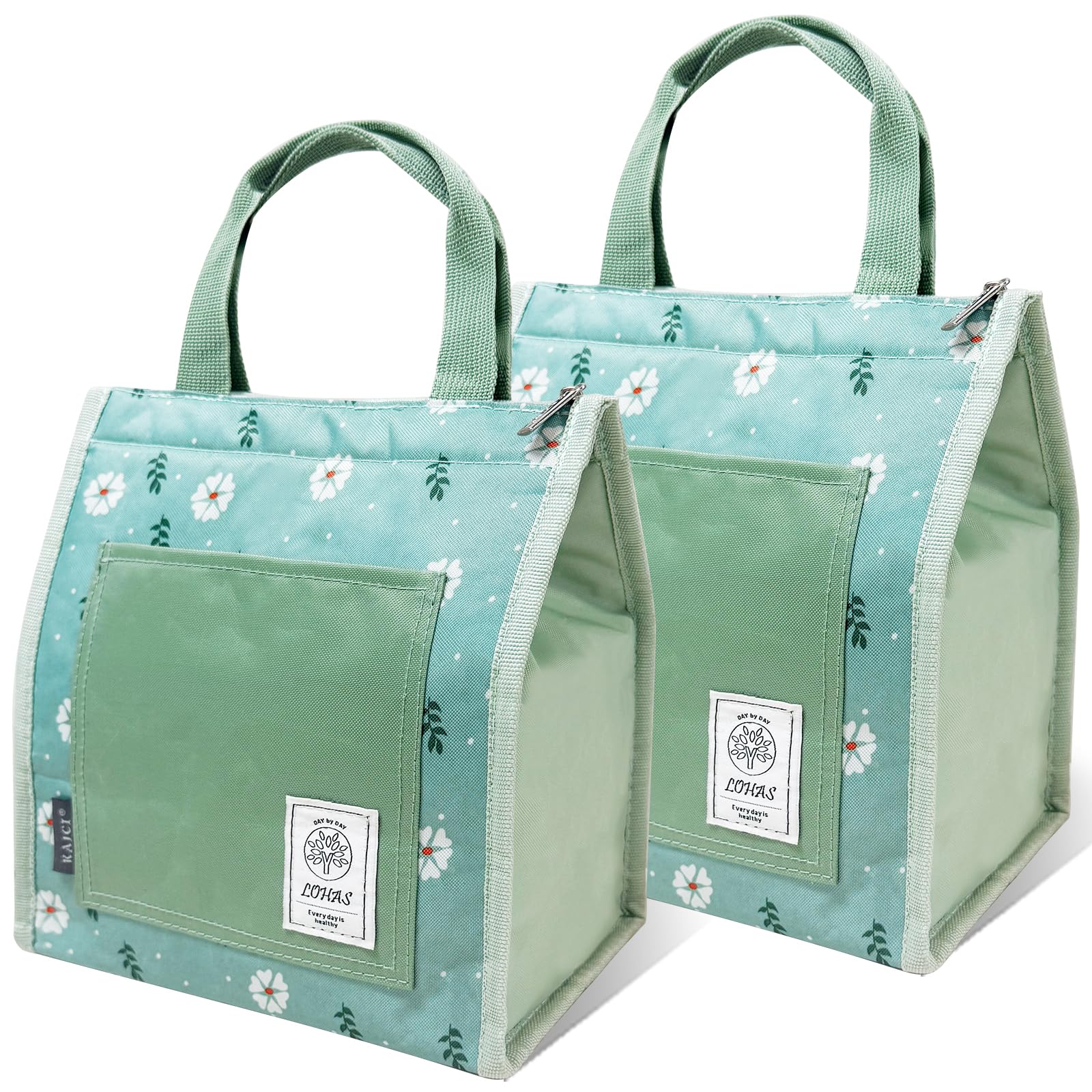 Bolsa eutopic de almuerzo verde flor, mantiene la comida fresca durante el día.