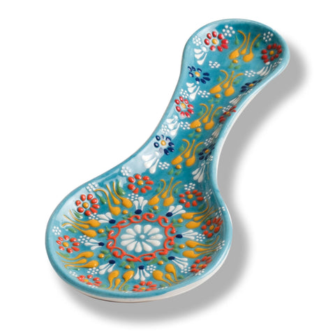EVANILIFE Reposacucharas hecho a mano en cerámica turquesa, pieza única para tu cocina.