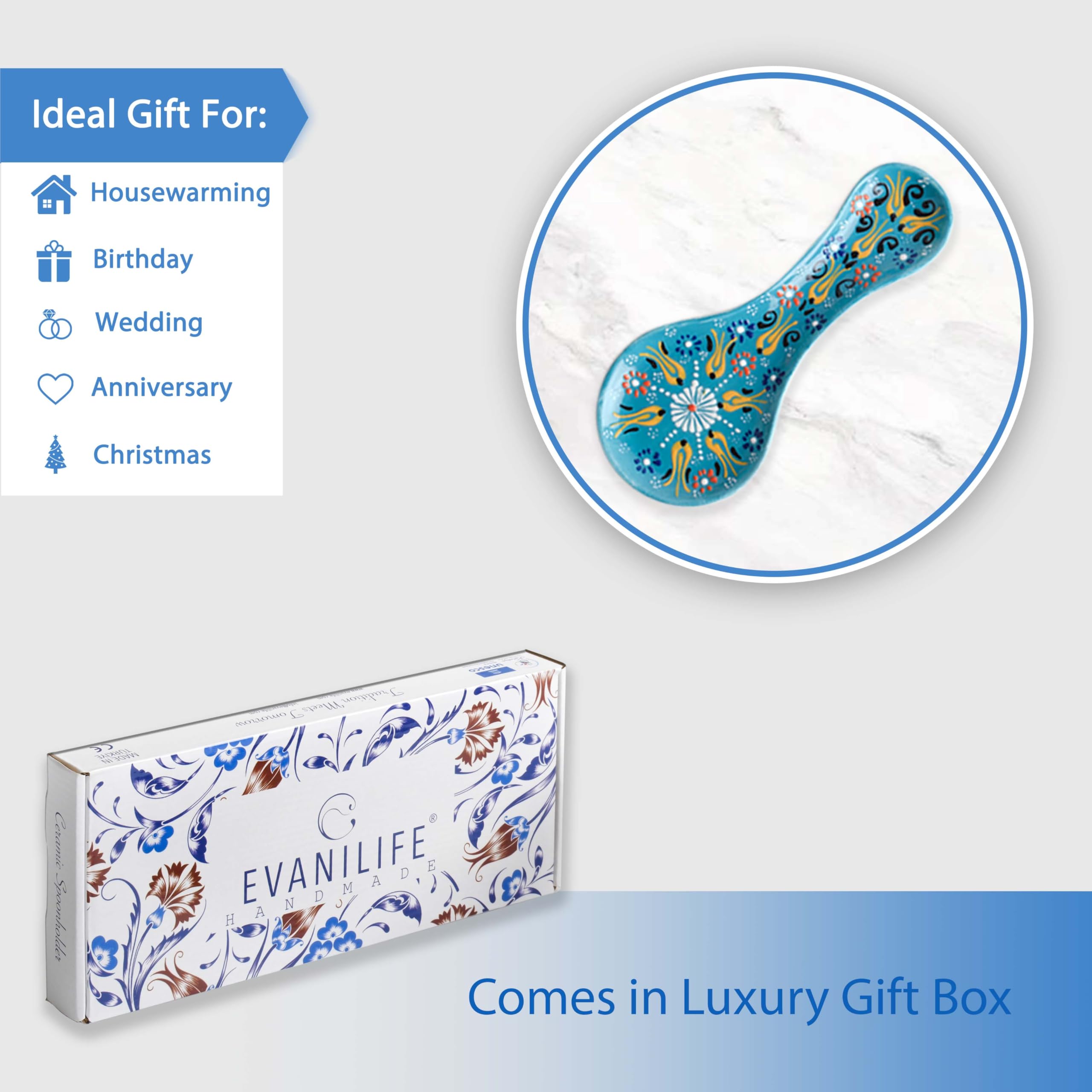 Regalo de bienvenida EVANILIFE con caja de lujo, ideal para inaugurar un nuevo hogar.