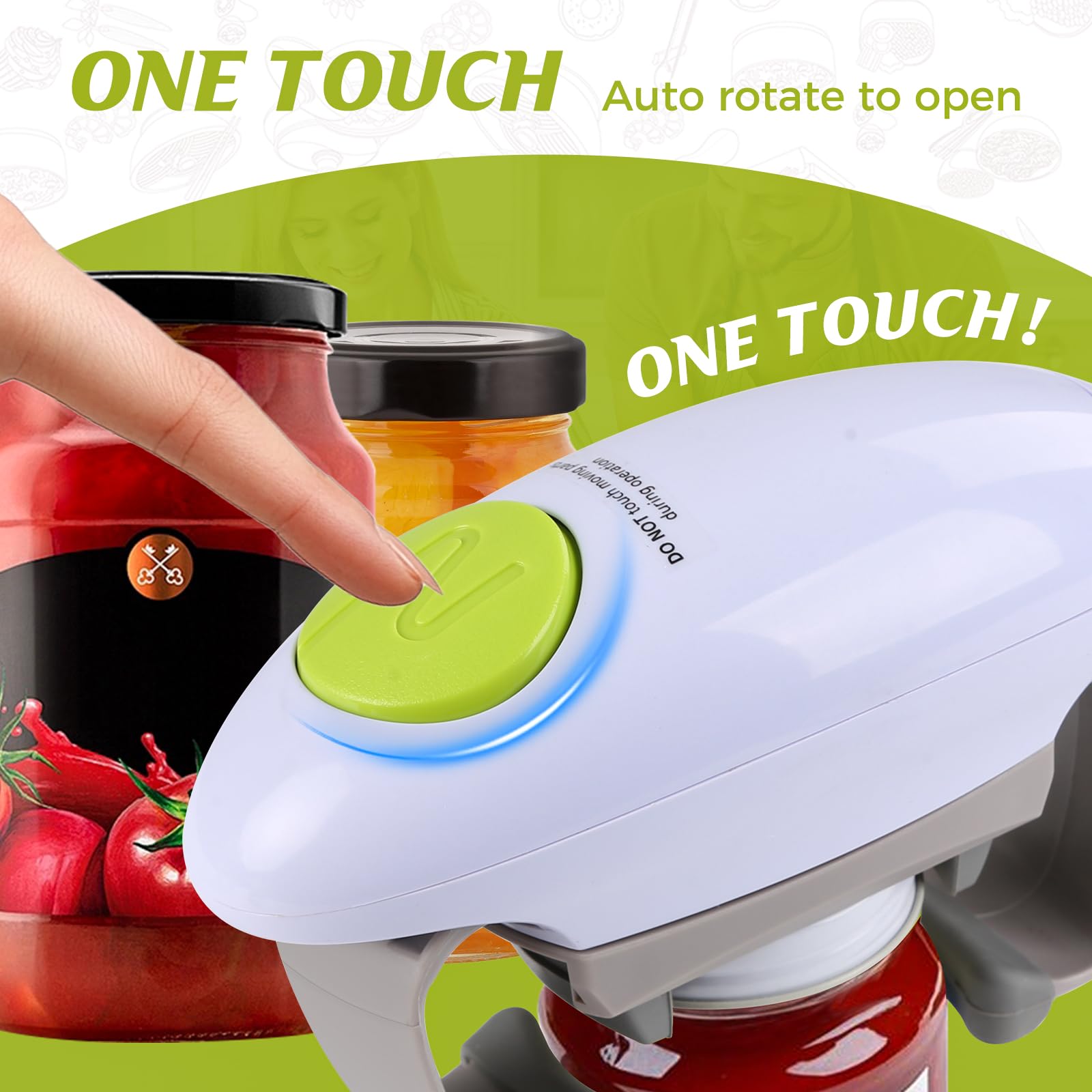 Abrelatas eléctrico EVEFAMNEE con botón, uso sencillo para apertura rápida.