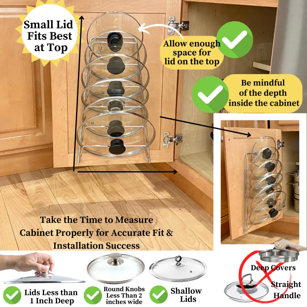 Evelots organizador de tapas alacena compacto, ideal para cocinas pequeñas.