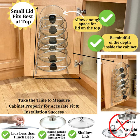 Evelots organizador de tapas alacena compacto, ideal para cocinas pequeñas.