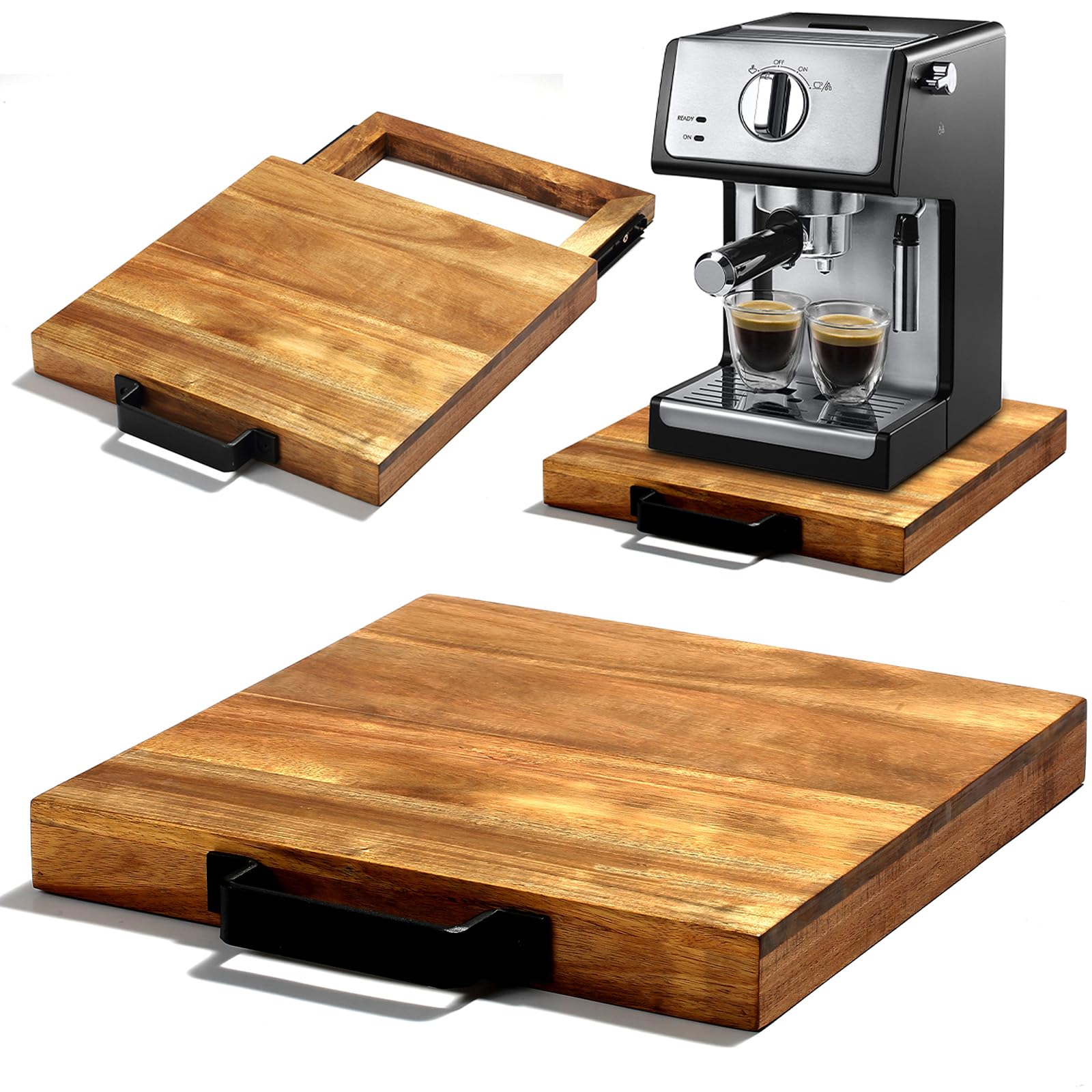 Everbbking bandeja deslizante de acacia para cafetera, mejora accesibilidad y orden en la encimera.