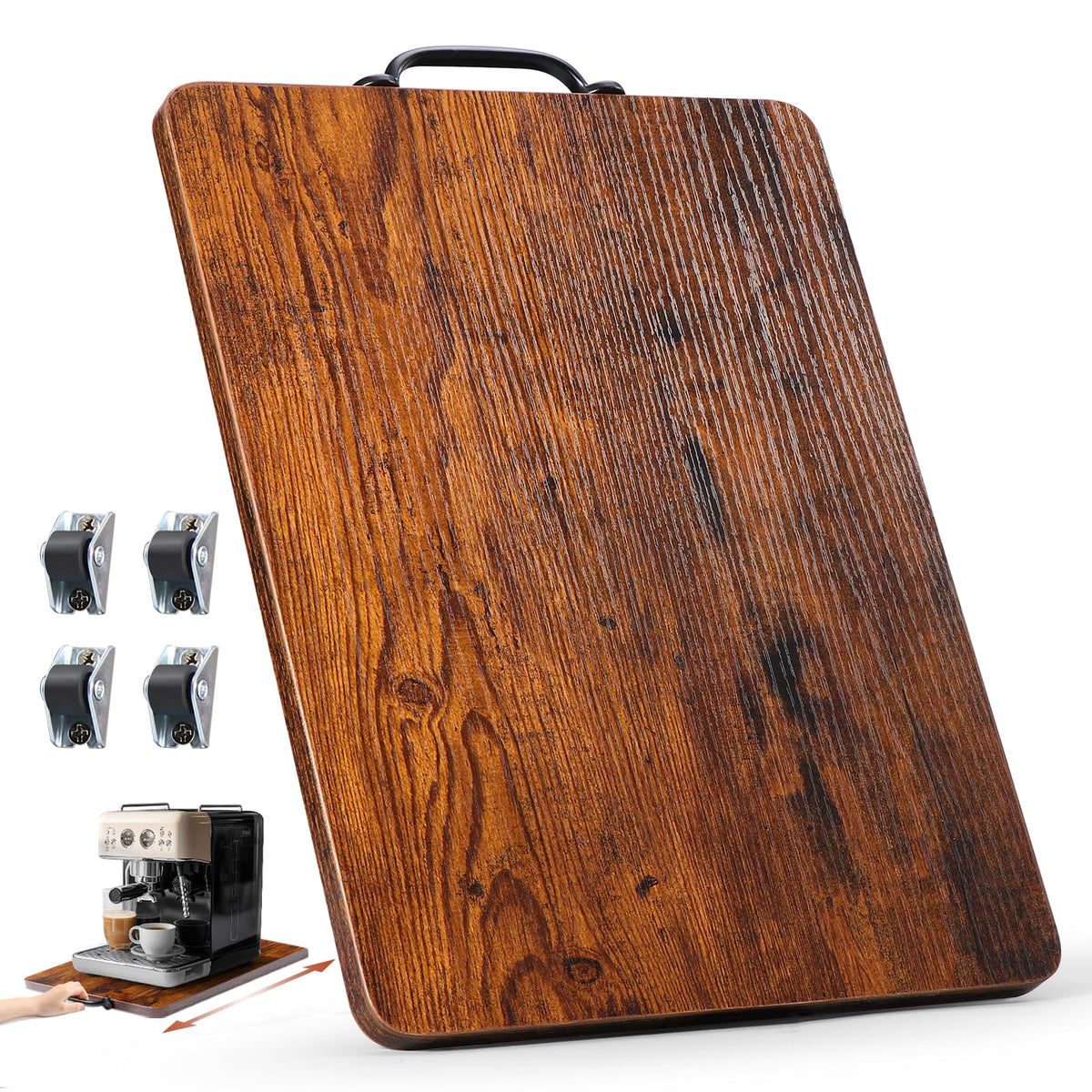 Evermagin bandeja-deslizante cafetera cocina marrón rústico para mover la cafetera con suavidad.