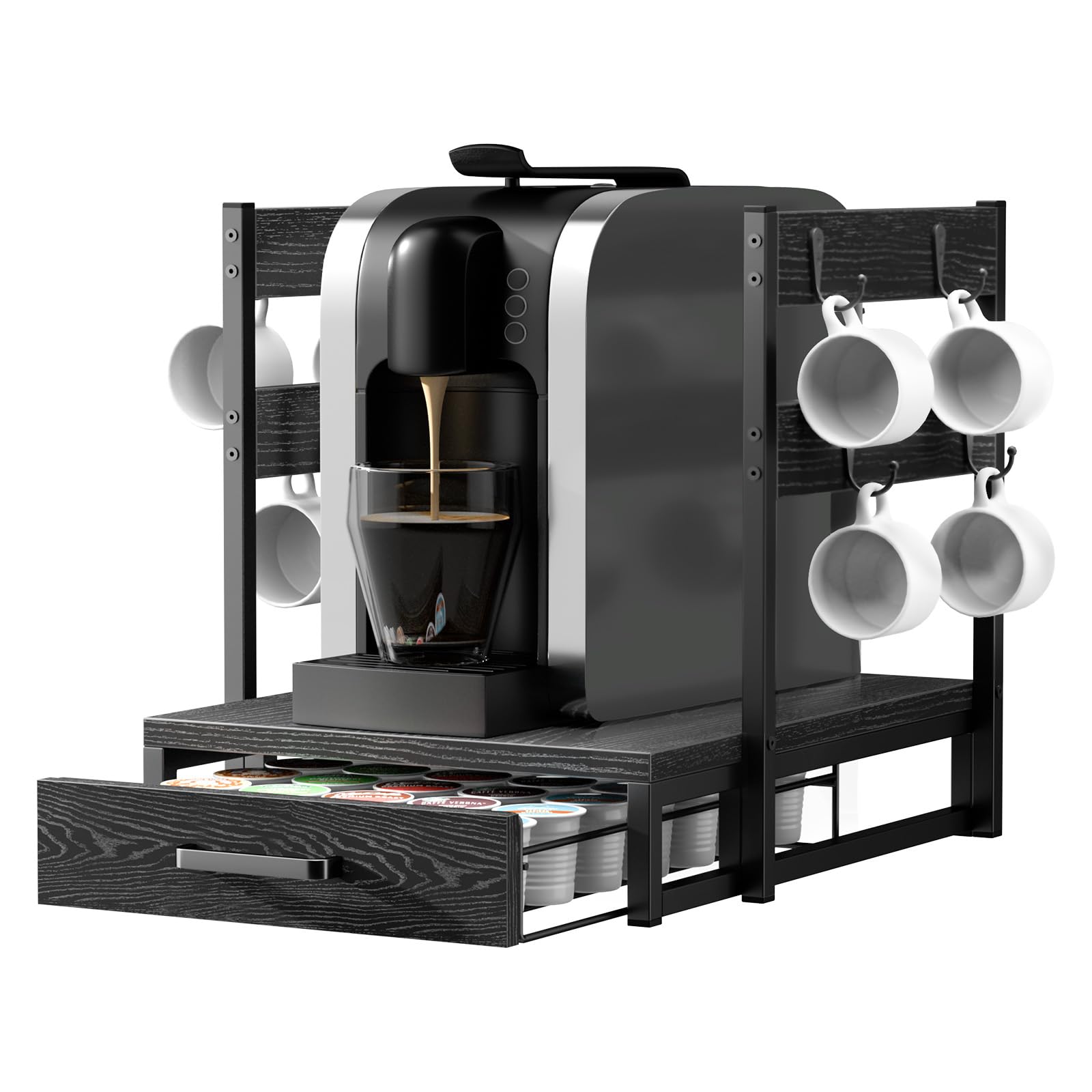 Evermagin cajón organizador negro frente para cápsulas de café.