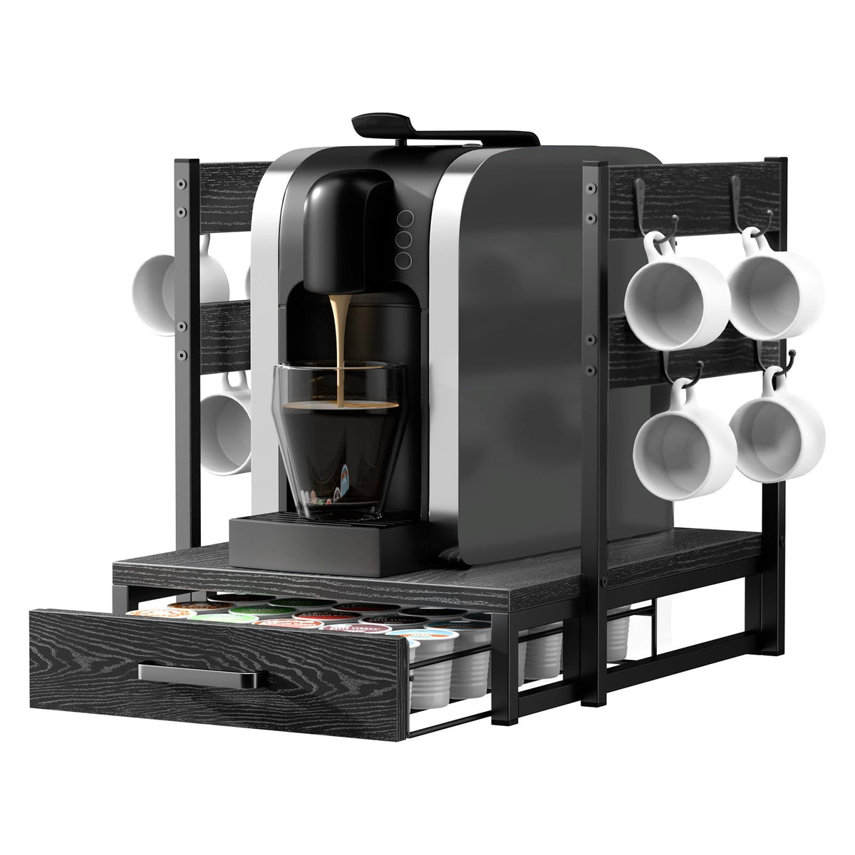Evermagin cajón organizador negro frente para cápsulas de café.