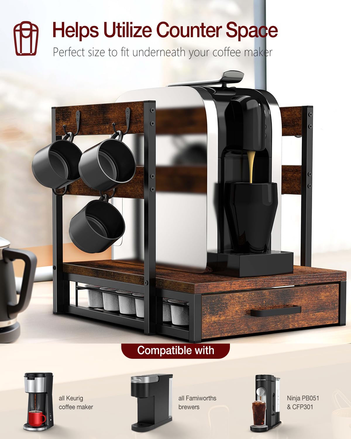 Evermagin cajón K-Cups deslizante para acceso rápido a bebidas.