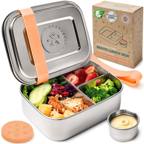 Everusely Bento Box naranja 27oz, resistente para comidas diarias en la oficina.