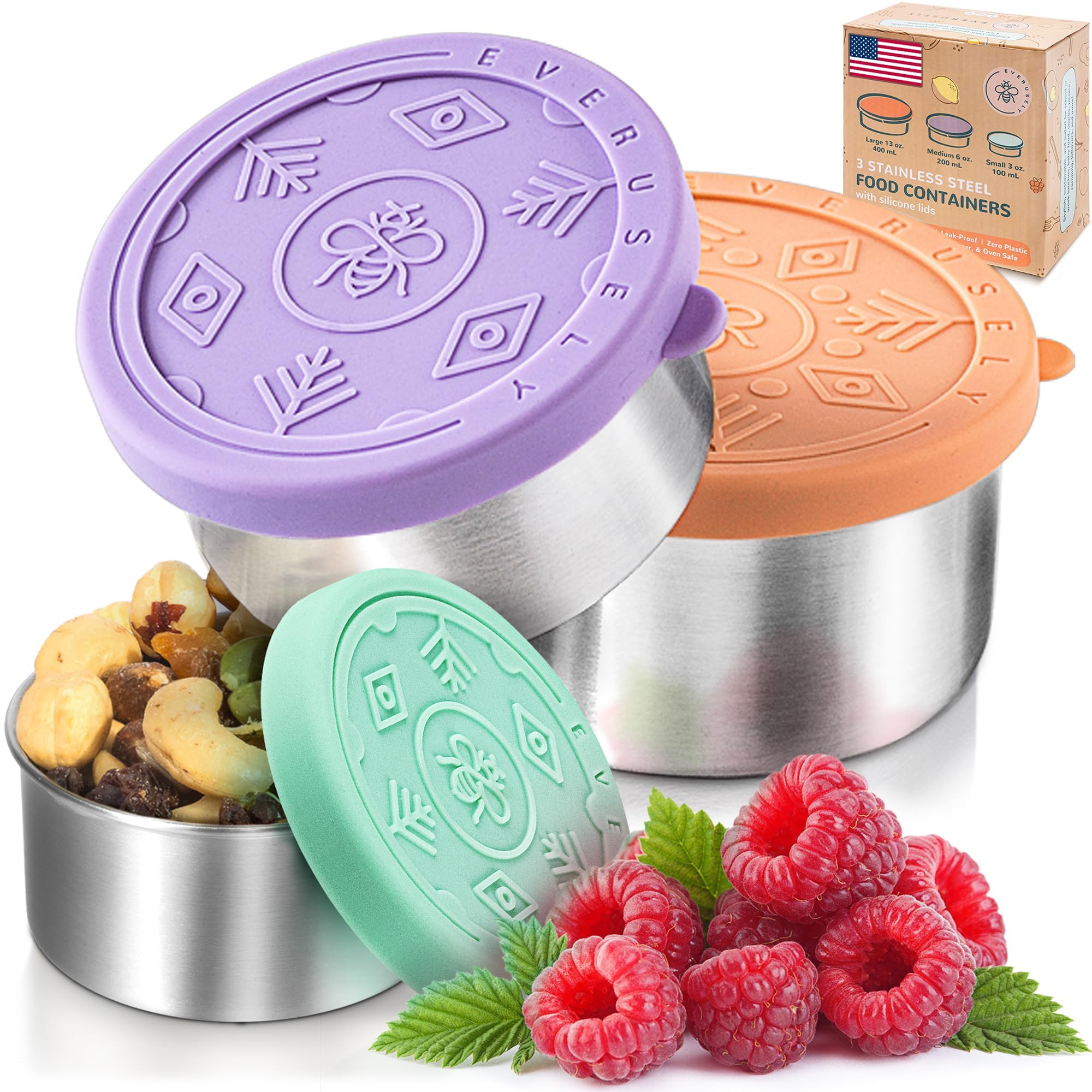 Everusely contenedores de acero inoxidable para almacenamiento seguro de alimentos.