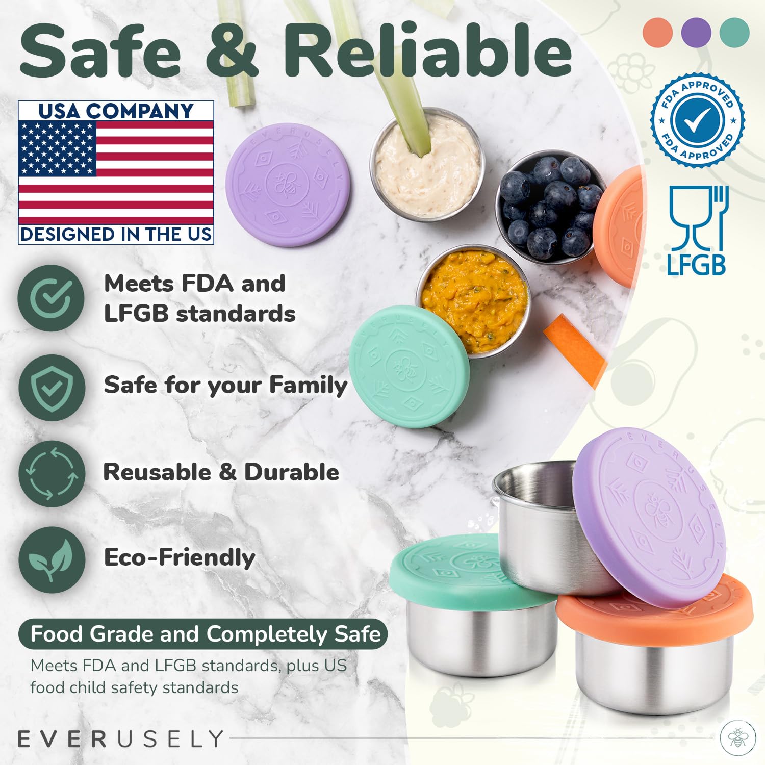 Everusely contenedores para condimentos de 50 ml en acero inoxidable.
