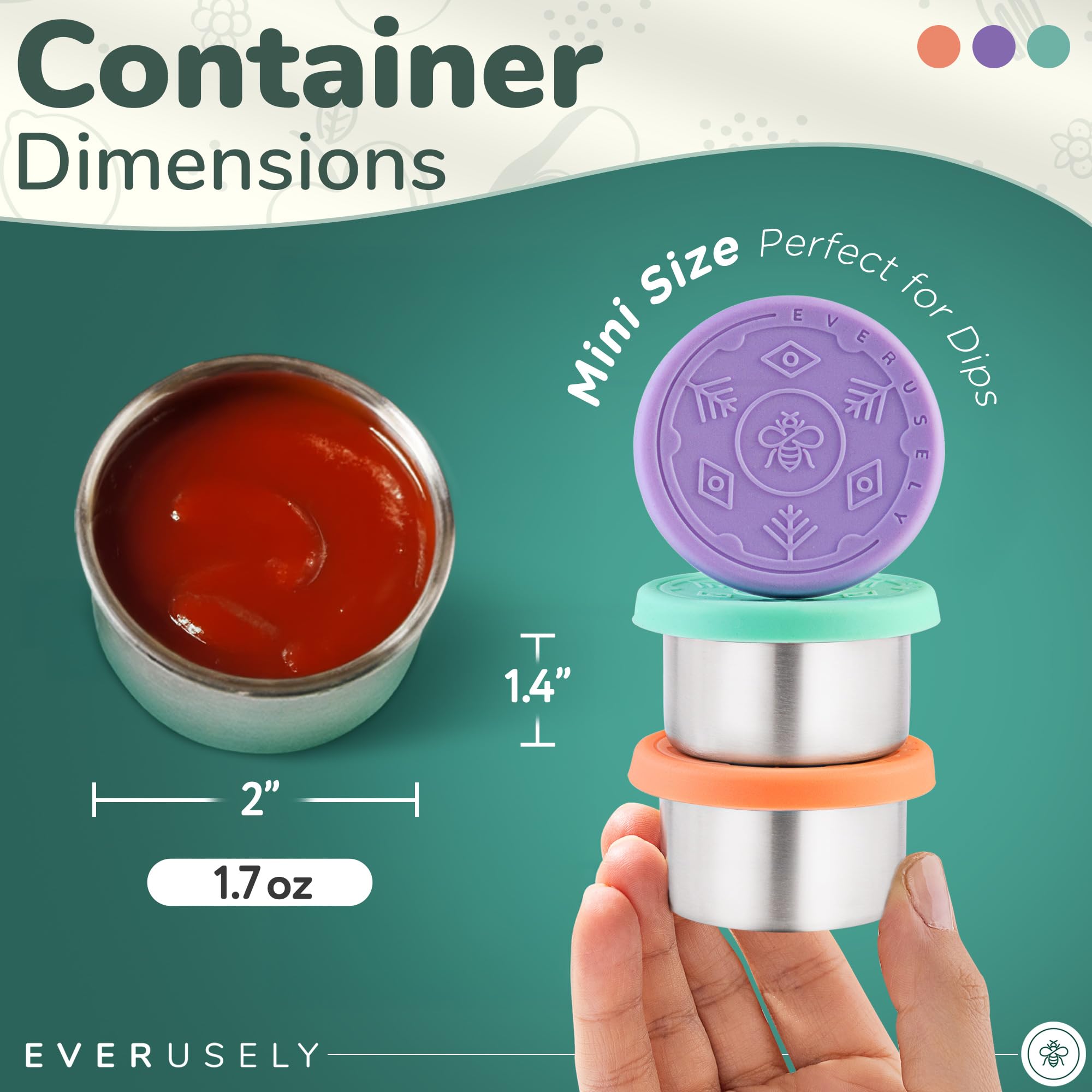 Everusely contenedores para condimentos de 50 ml con tapas codificadas para aderezos.