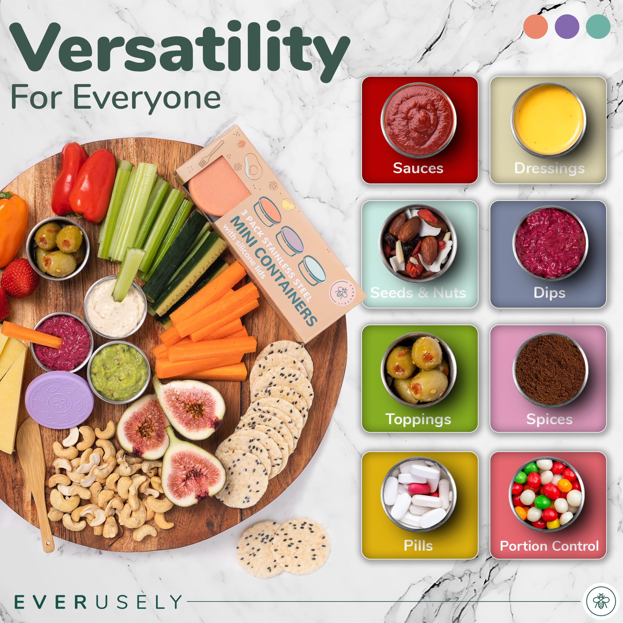 Everusely porciones de salsas de 50 ml para lonchera.
