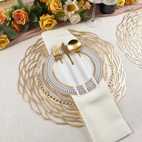 Manteles Evevda oro redondo para mesa, estilo elegante en cenas.