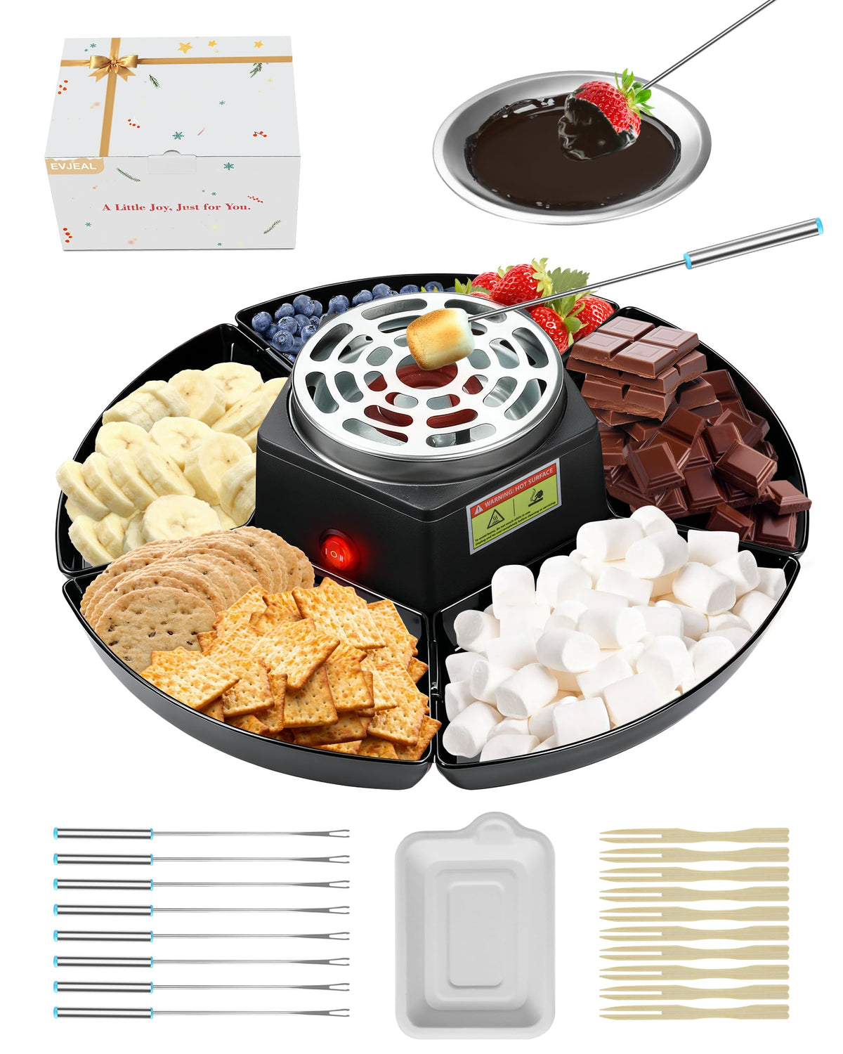 Evjeal kit de s'mores con asador y fondue para interiores, ideal para crear momentos cálidos.