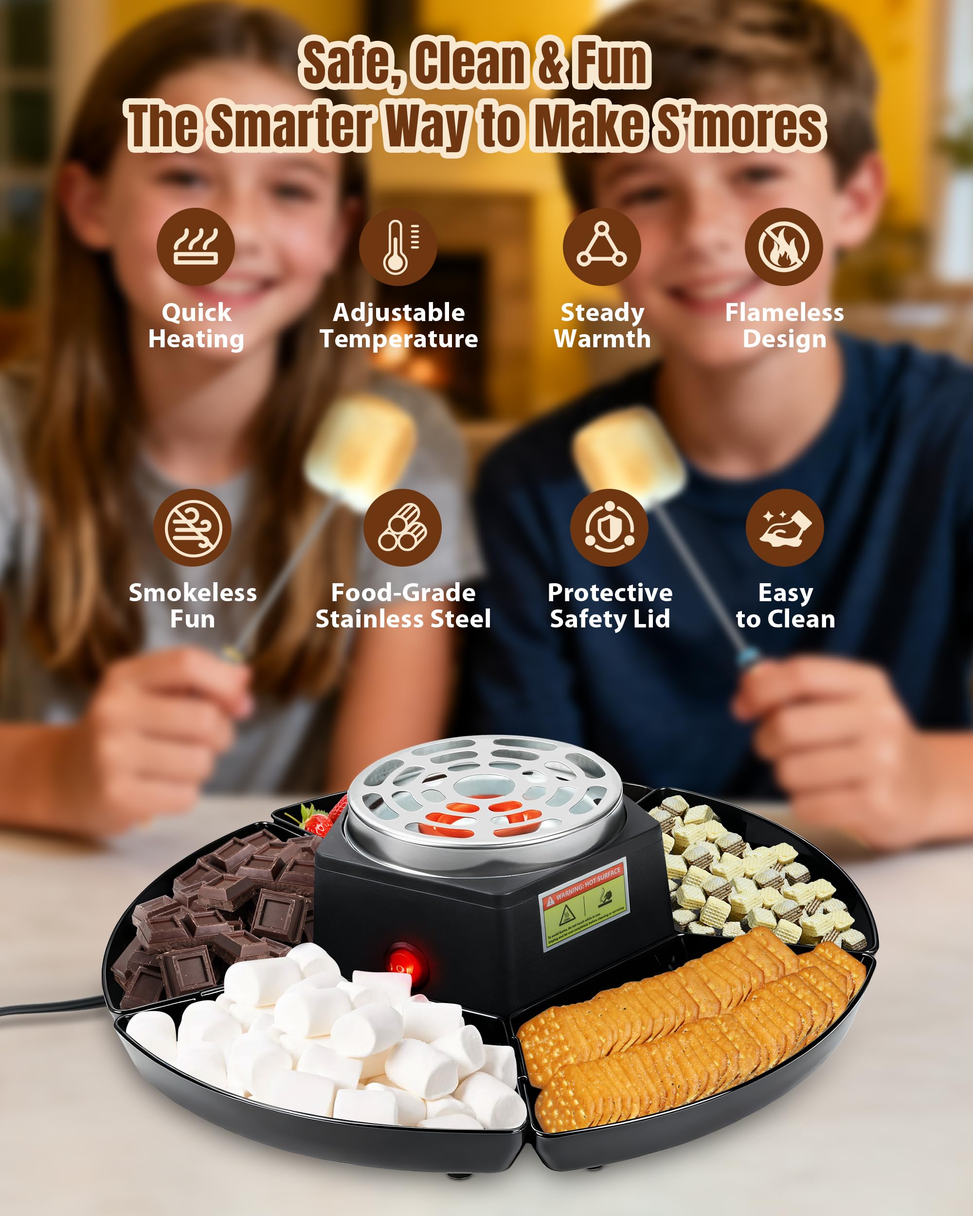 Evjeal set de s'mores con control de temperatura de dos modos para malvaviscos y chocolate.
