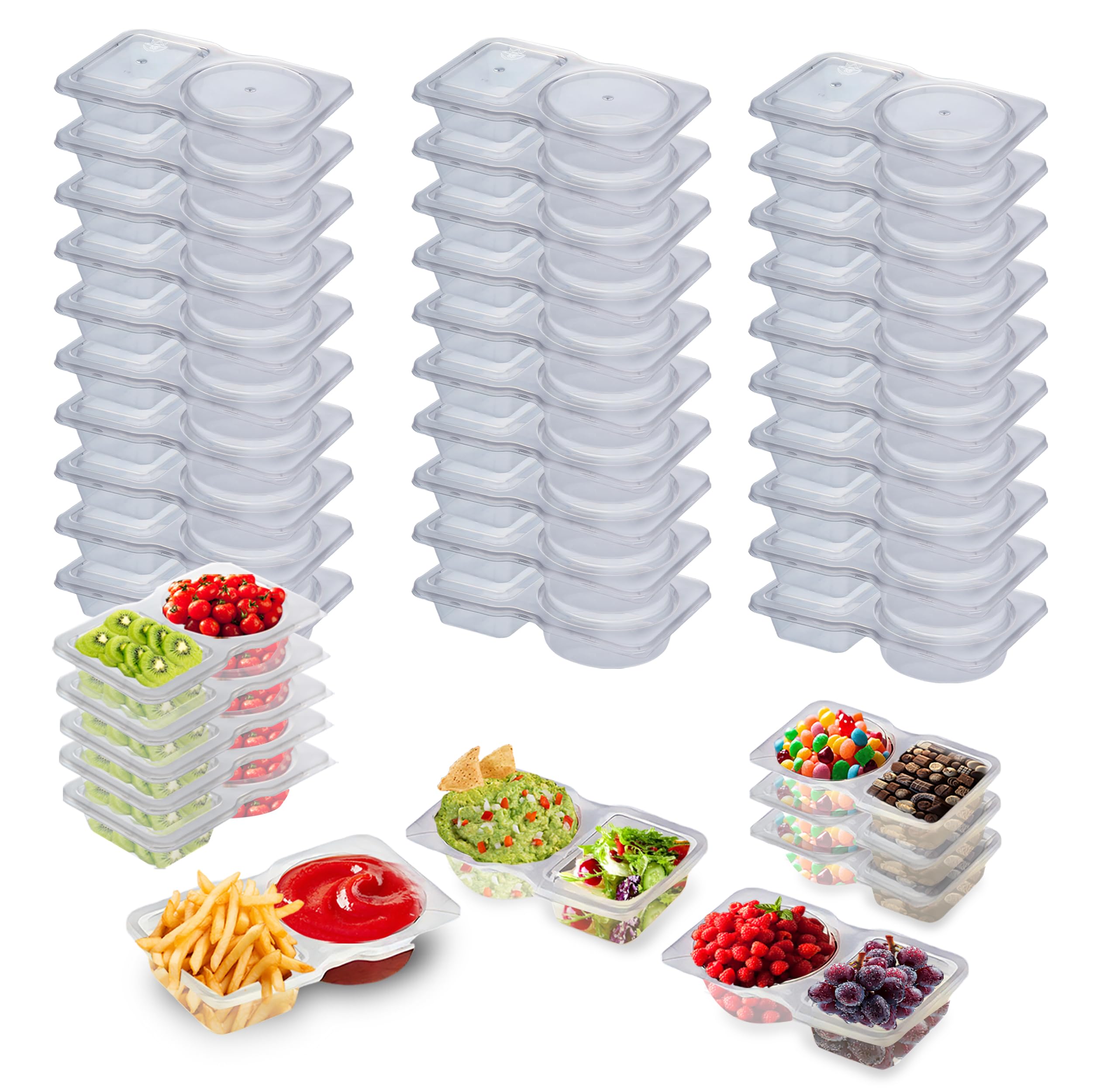 Evmliy contenedores para meriendas con doble compartimento para separar salsas y bocadillos.