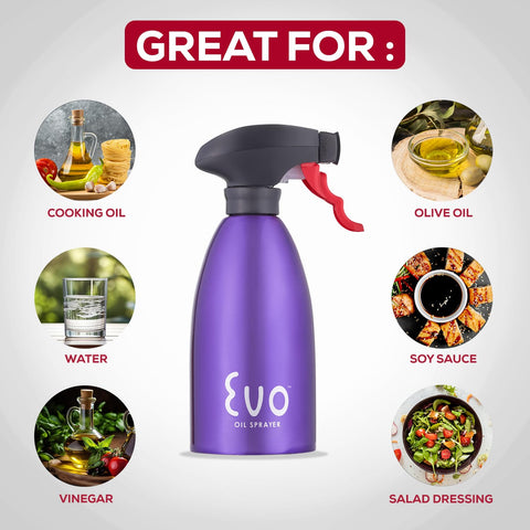 Pulverizador Evo color púrpura muestra capacidad de 473 ml