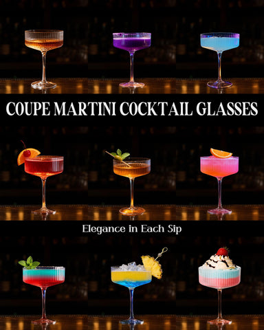 Primer plano de la copa Evoio estriada, diseño vintage para cocteles