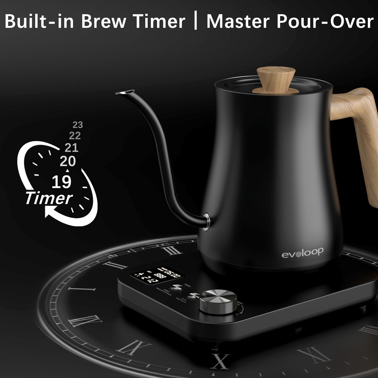 Evoloop control de temperatura ±1°F y 6 preajustes para bebidas aromáticas.