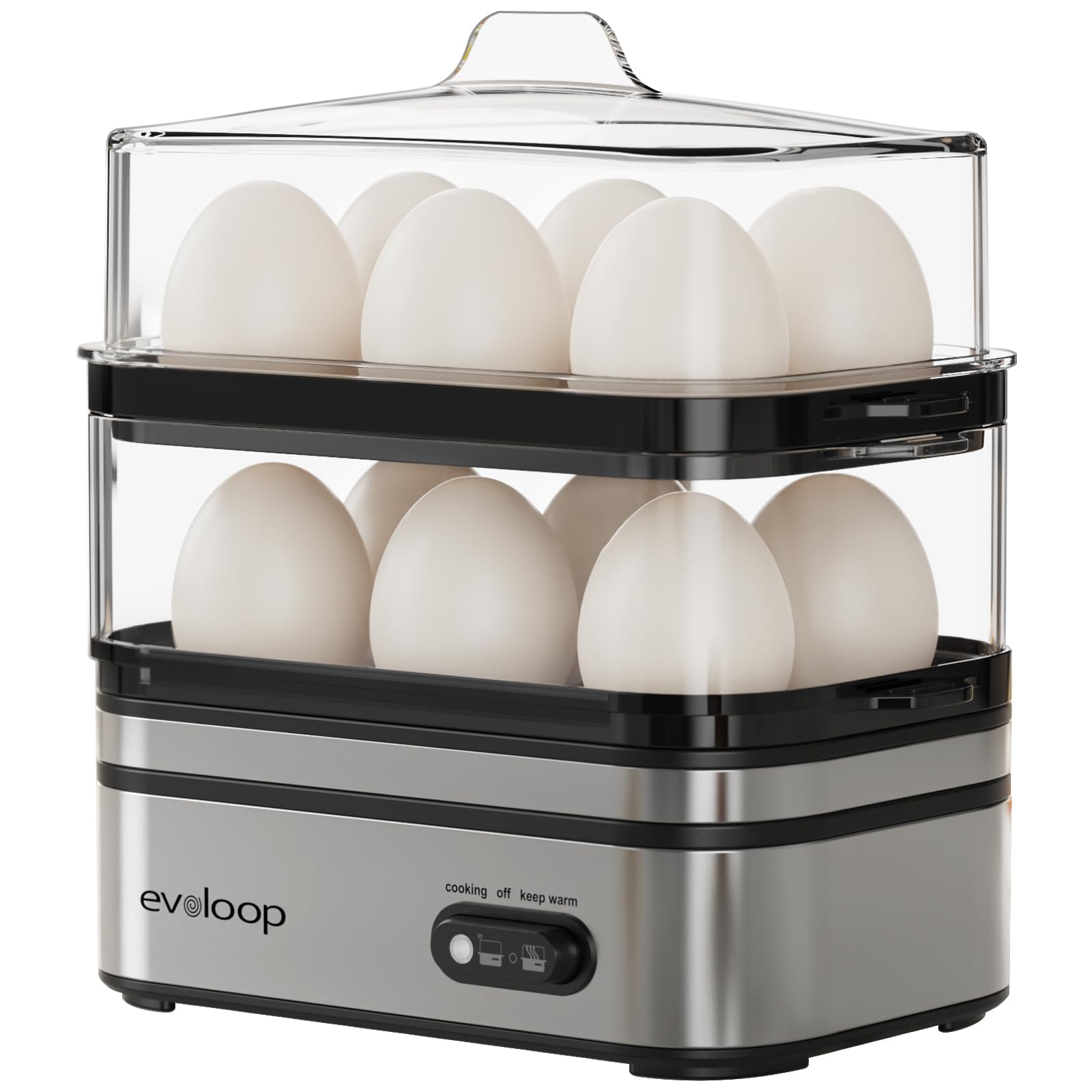 Evoloop Rapid cocedor de huevos para 12, ideal para desayunos rápidos.