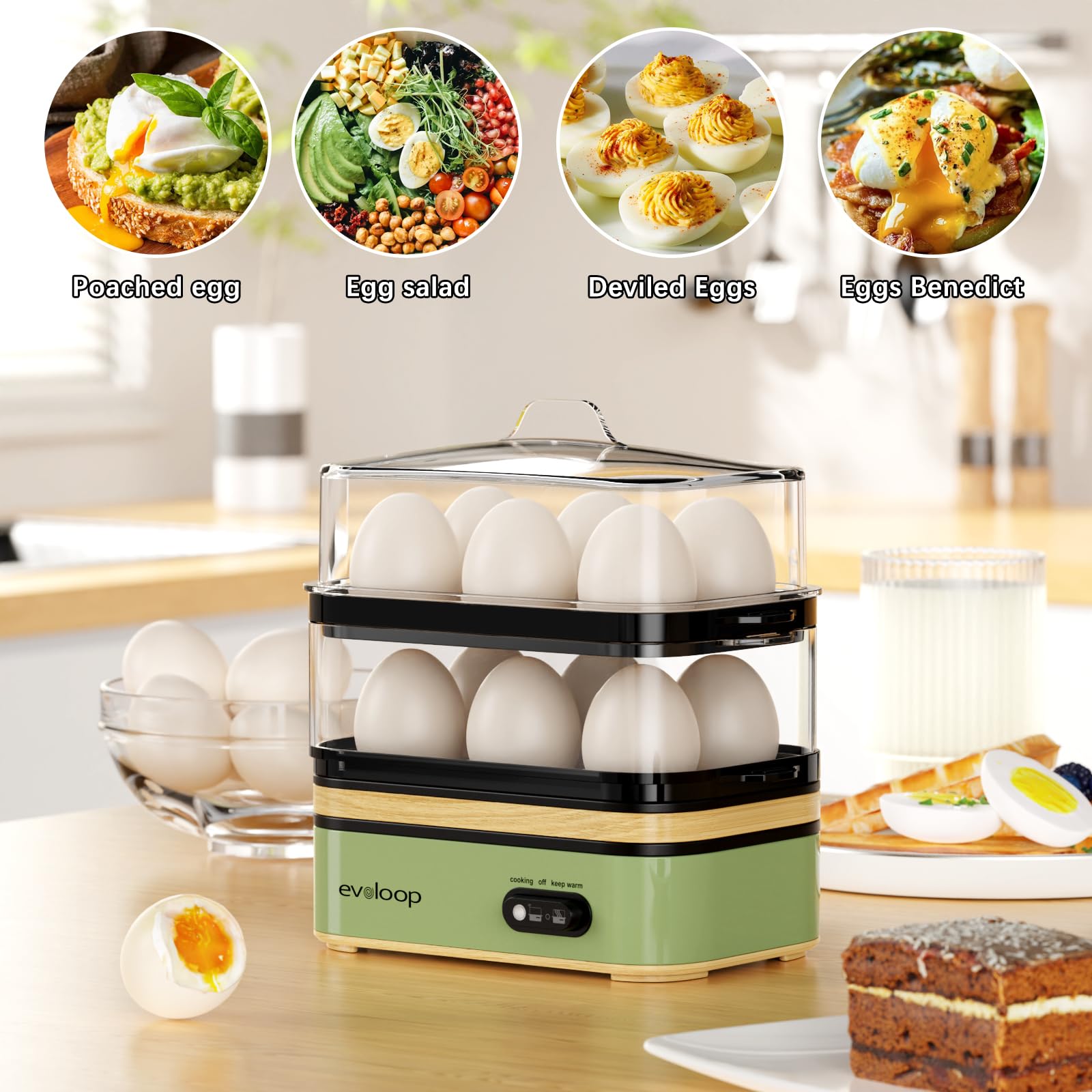 Evoloop cocedor rápido de huevos, limpieza fácil, piezas aptas para lavavajillas