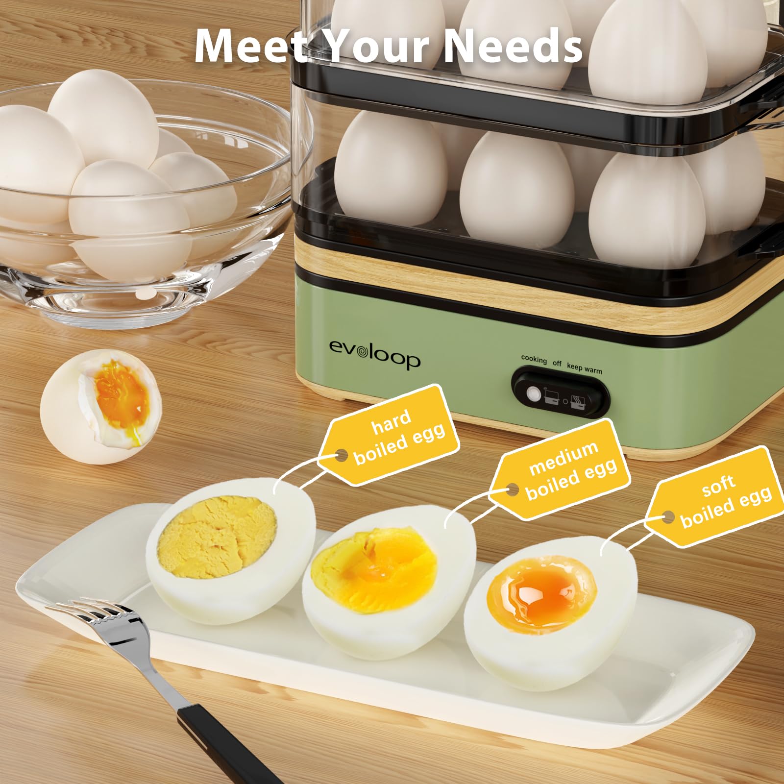 Evoloop cocedor rápido de huevos, capacidad para doce, ideal para comidas familiares