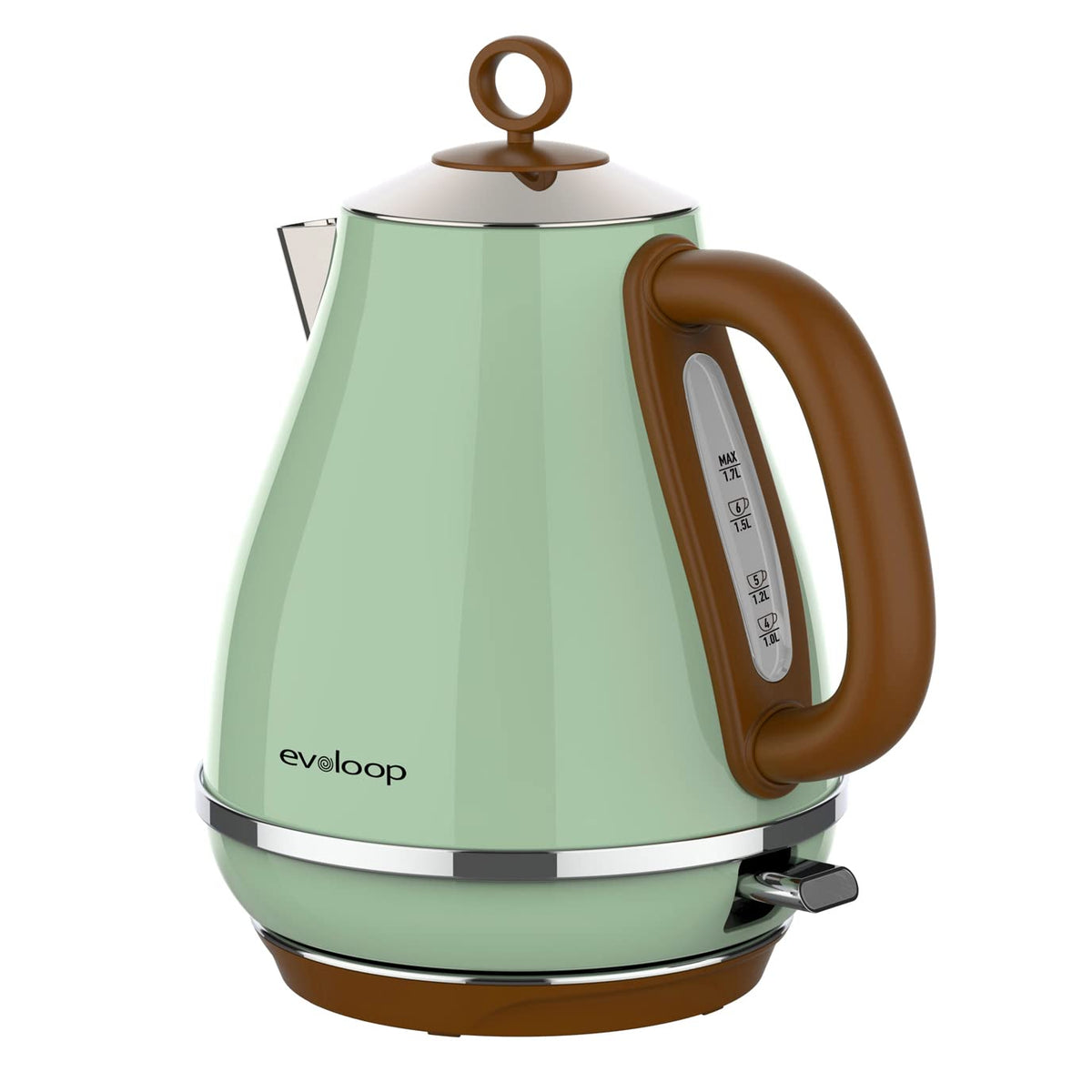 Tetera eléctrica Evoloop 1,7 L frente con tapa para hervir rápido té y café.