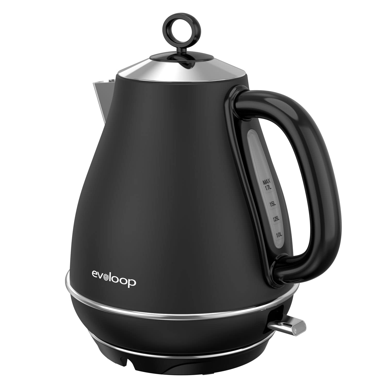 Tetera eléctrica Evoloop en negro, hervir rápido para té o café.
