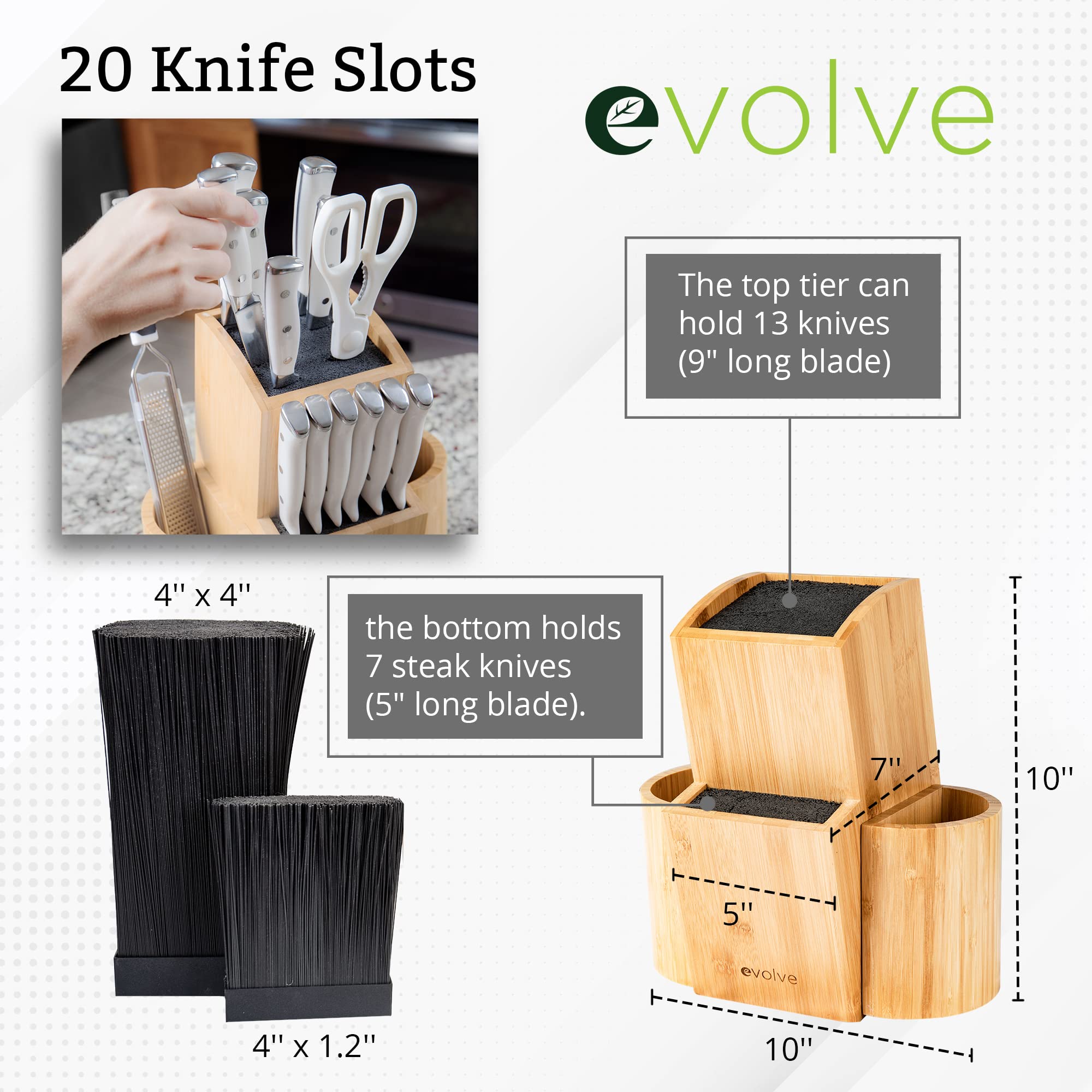 EVOLVE diseño seguro protege filos y facilita acceso rápido a cuchillos.