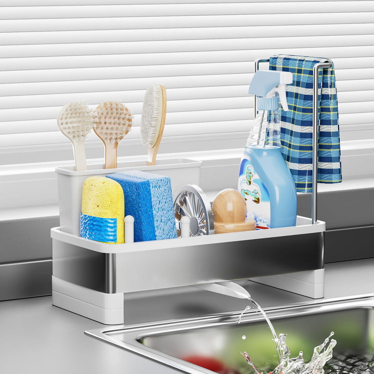 Ewaiira portaesponjas para fregadero, acero inoxidable resistente para cocina