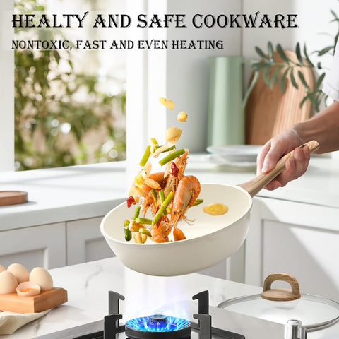 Cazuela EWFEN de 3,5 qt con tapa de vidrio y recubrimiento granito antiadherente