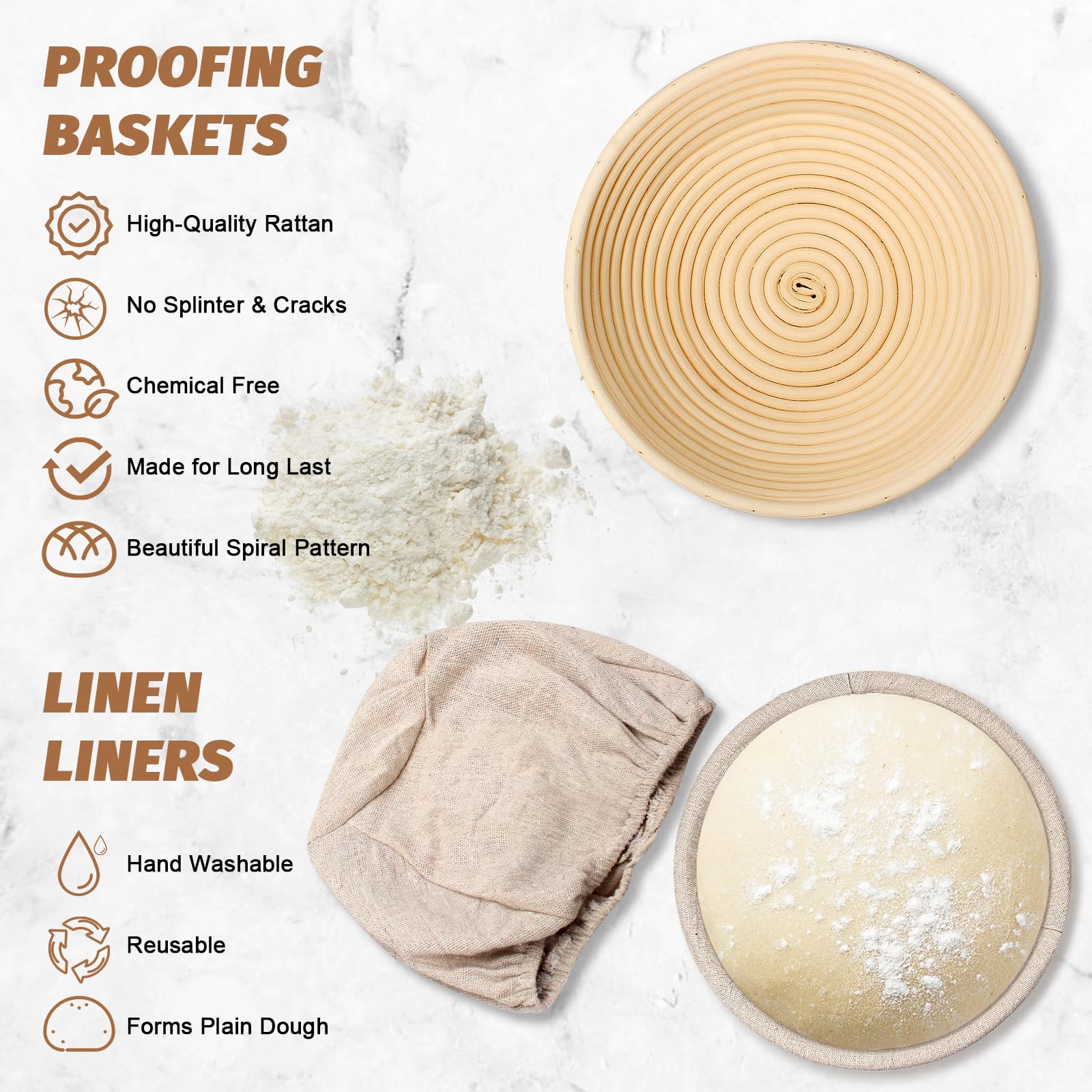 Cesto de fermentación de ratán natural EWFEN, material sostenible
