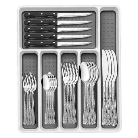 Conjunto cubiertos 49 piezas EWFEN con organizador, ideal para ordenar la mesa.
