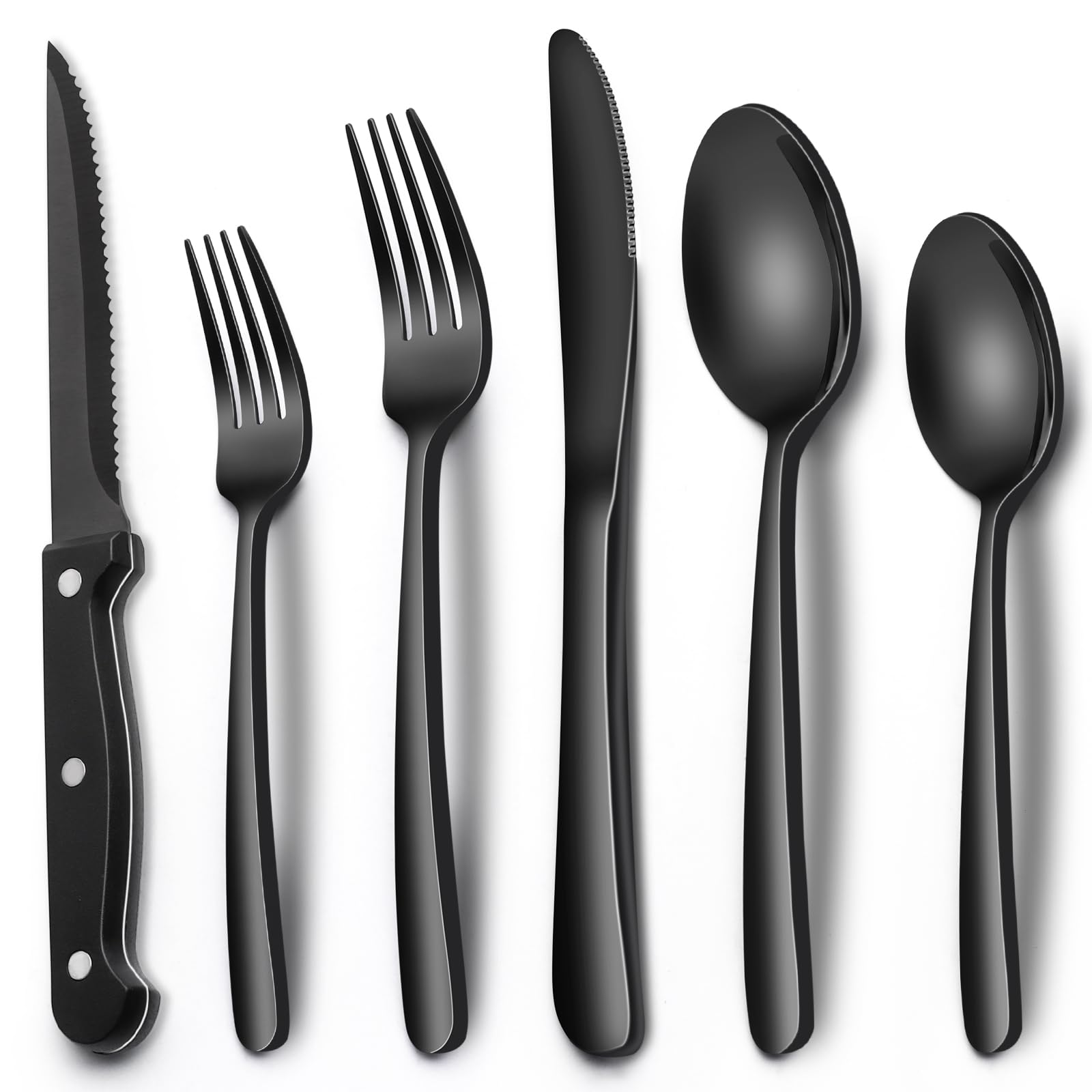 Cubiertos negros EWFEN 24 piezas para uso diario en casa y restaurantes.