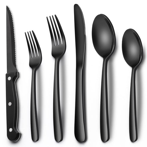 Cubiertos negros EWFEN 24 piezas para uso diario en casa y restaurantes.